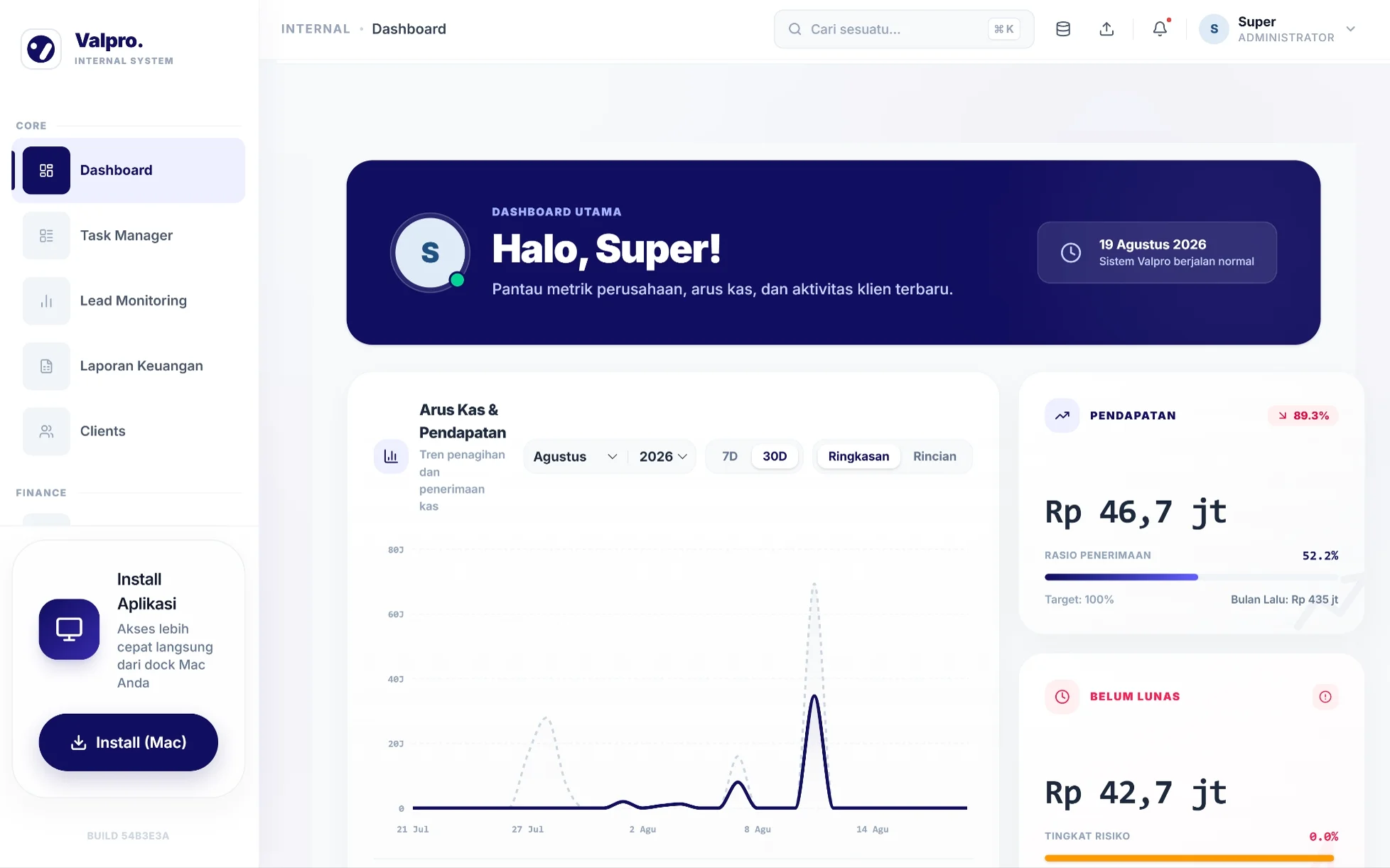Valpro Digital ERP Desktop Dashboard